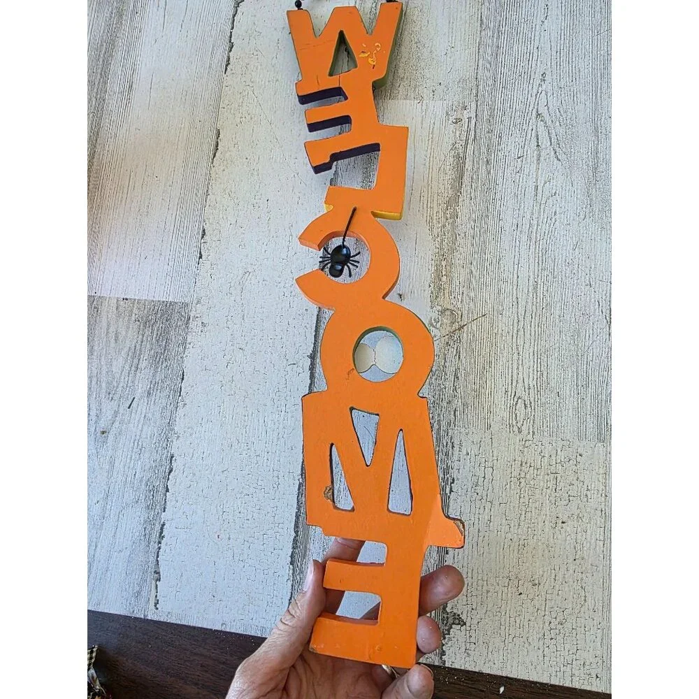 Wooden‎ welcome Halloween candy corn spider home decor